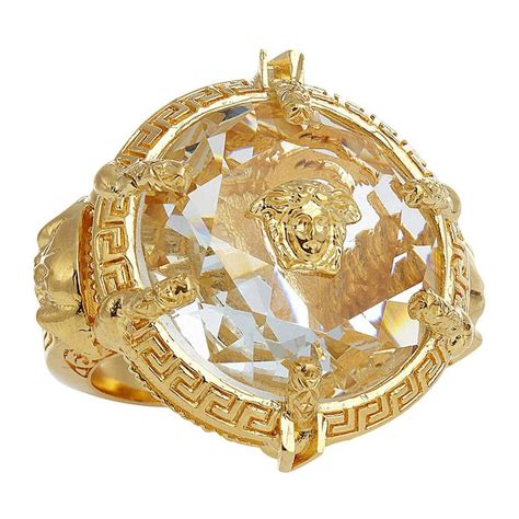 versace oversized gold plated crystal ring|Versace wedding ring.